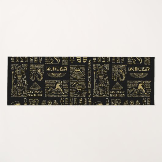 黒のエジプトのヒエログリフそして神の金ゴールド ヨガマット (正面(横))