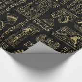 黒のエジプトのヒエログリフそして神の金ゴールド ラッピングペーパー (角)