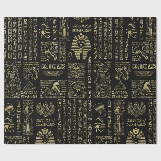 黒のエジプトのヒエログリフそして神の金ゴールド ラッピングペーパー (フラット)
