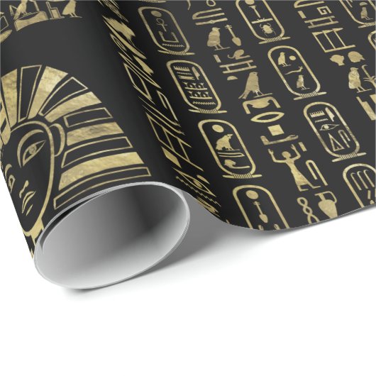 黒のエジプトのヒエログリフそして神の金ゴールド ラッピングペーパー (ロールコーナー)