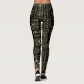 黒のエジプトのヒエログリフそして神の金ゴールド レギンス (裏面)