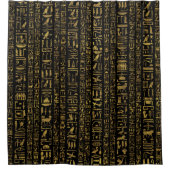 黒のエジプトのヒエログリフのヴィンテージの金ゴールド シャワーカーテン (正面)