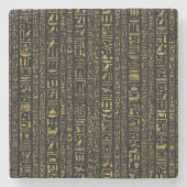 黒のエジプトのヒエログリフのヴィンテージの金ゴールド ストーンコースター (正面)