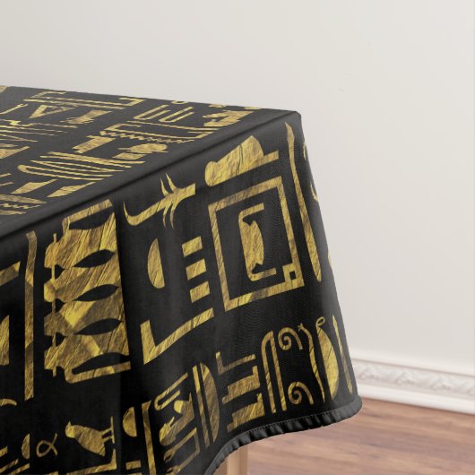 黒のエジプトのヒエログリフのヴィンテージの金ゴールド テーブルクロス (インサイチュ)