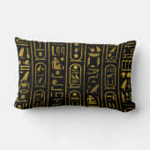 黒のエジプトの古代金ゴールドのヒエログリフ ランバークッション (裏面)
