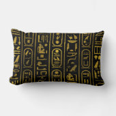 黒のエジプトの古代金ゴールドのヒエログリフ ランバークッション (正面)
