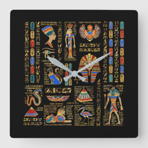 黒のエジプトの絵文字と神 スクエア壁時計