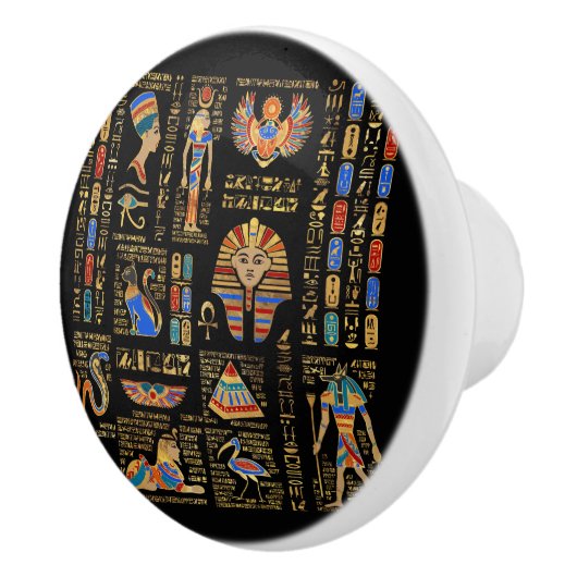 黒のエジプトの絵文字と神 セラミックノブ (右)