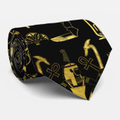 黒のエジプトの装飾的なパターン金ゴールド ネクタイ (ロール)