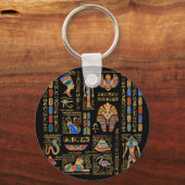 黒のエジプトの象形文字と神 キーホルダー (正面)