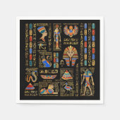 黒のエジプトの象形文字と神 スタンダードカクテルナプキン (正面)