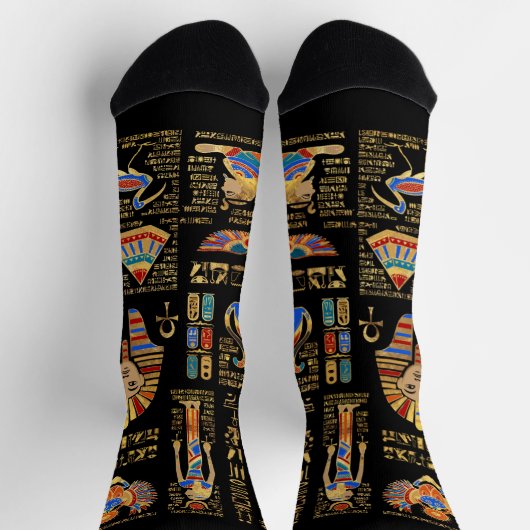 黒のエジプトの象形文字と神 ソックス (上部)