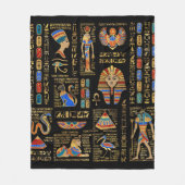 黒のエジプトの象形文字と神 フリースブランケット (正面)