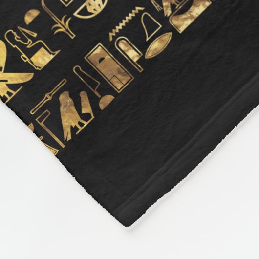 黒のエジプトの象形文字と神 フリースブランケット (角)