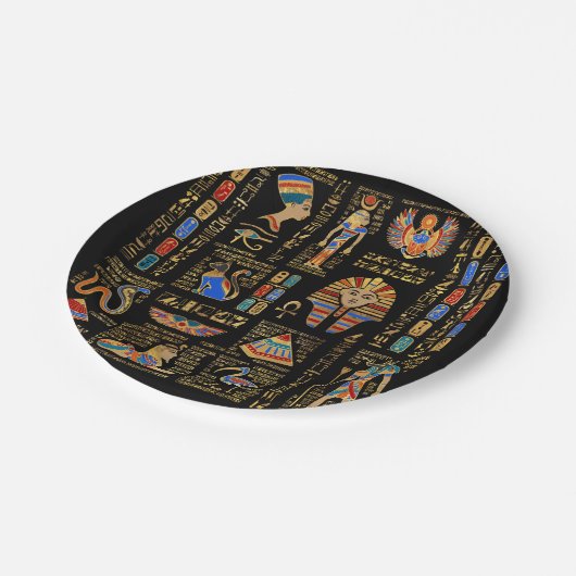 黒のエジプトの象形文字と神 ペーパープレート (アングル)