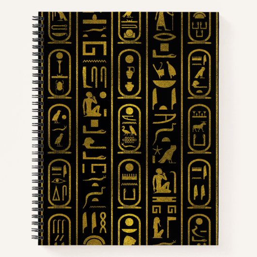 黒のエジプト古代金ゴールド記号 ノートブック (正面)
