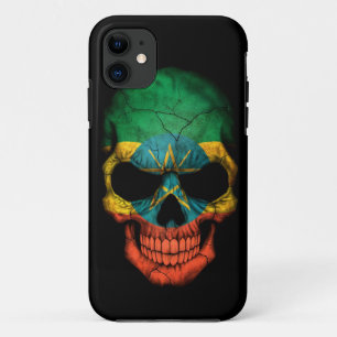 黒のエチオピアの旗のスカル iPhone 11 ケース