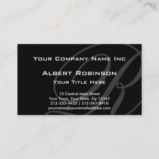 黒のエレガントでカスタムなモノグラムの灰色 名刺 (正面)