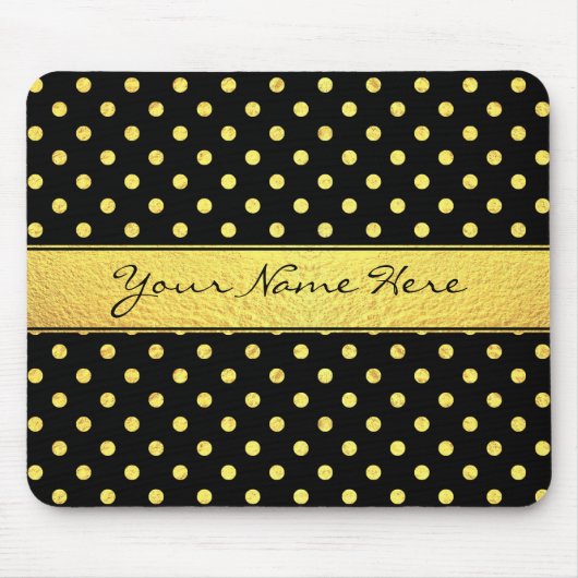 黒のエレガントでシックでフェイクな金ゴールドの水玉模様 マウスパッド (正面)