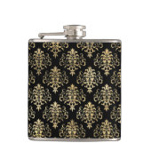 黒のエレガントで動揺してな金ゴールドのダマスク織パターン フラスク (正面)