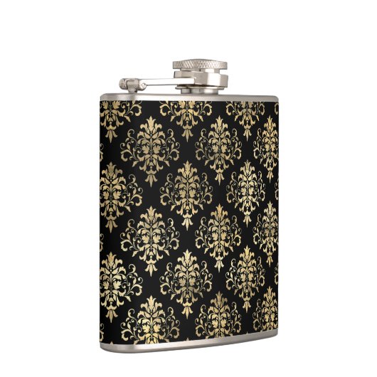 黒のエレガントで動揺してな金ゴールドのダマスク織パターン フラスク (右)