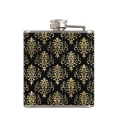 黒のエレガントで動揺してな金ゴールドのダマスク織パターン フラスク (裏面)
