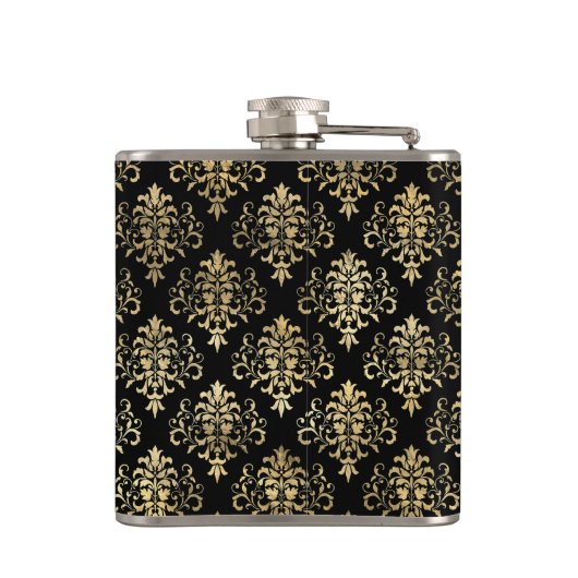 黒のエレガントで動揺してな金ゴールドのダマスク織パターン フラスク (裏面)