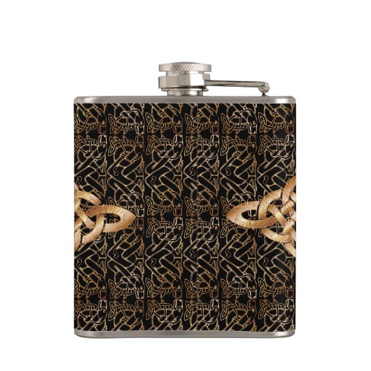 黒のエレガントなケルト結び目模様 フラスク (裏面)