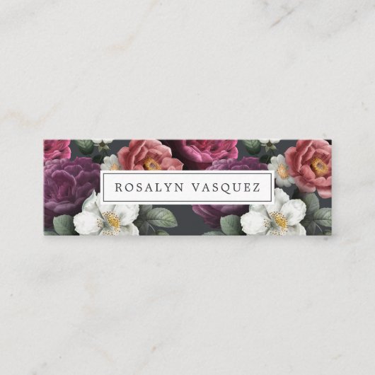 黒のエレガントなヴィンテージの暗い花柄 スキニー名刺 (正面)