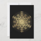 黒のエレガントな冬のウェディングでのゴールドの雪の結晶 招待状 (裏面)