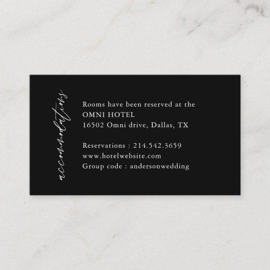 黒のエレガントな結婚式の宿泊施設 エンクロージャーカード (正面)
