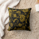 黒のエレガントな金ゴールドのダマスク織パターン クッション (ブランケット)