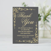 黒のエレガントな金ゴールドの葉が多いつる植物 サンキューカード (スタンド正面)