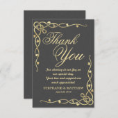 黒のエレガントな金ゴールドの葉が多いつる植物 サンキューカード (正面/裏面)