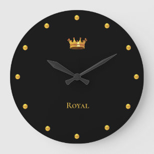黒のエレガントな金王冠及び金点 ラージ壁時計