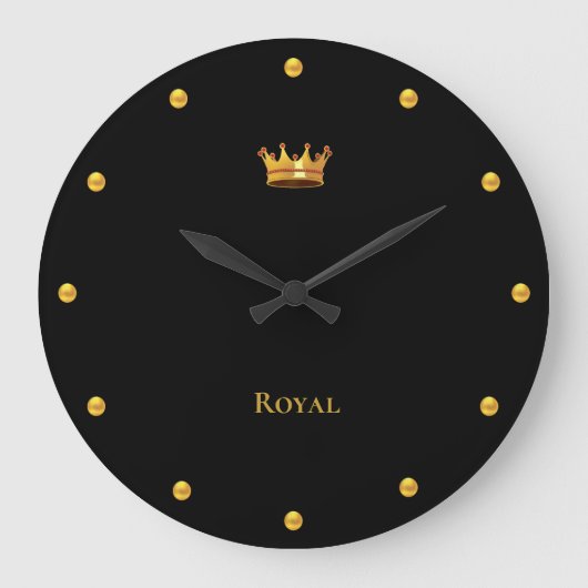 黒のエレガントな金王冠及び金点 ラージ壁時計 (正面)
