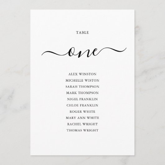 黒のエレガントスクリプトテーブル番号1シーティンググラフ 招待状 (裏面)