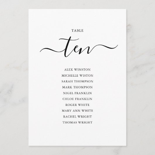 黒のエレガントスクリプトテーブル番号10シーティンググラフ 招待状 (正面)