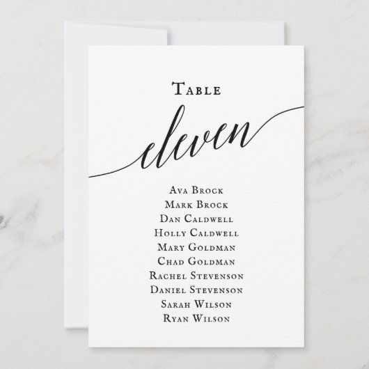 黒のエレガントスクリプトテーブル番号11シーティンググラフ 招待状 (裏面)