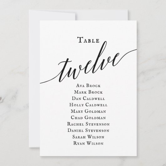 黒のエレガントスクリプトテーブル番号12シーティンググラフ 招待状 (正面)