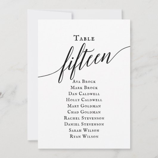 黒のエレガントスクリプトテーブル番号15シーティンググラフ 招待状 (裏面)