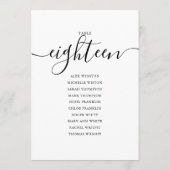 黒のエレガントスクリプトテーブル番号18シーティンググラフ 招待状 (裏面)