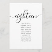 黒のエレガントスクリプトテーブル番号18シーティンググラフ 招待状 (正面)