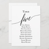 黒のエレガントスクリプトテーブル番号5シーティンググラフ 招待状 (正面/裏面)