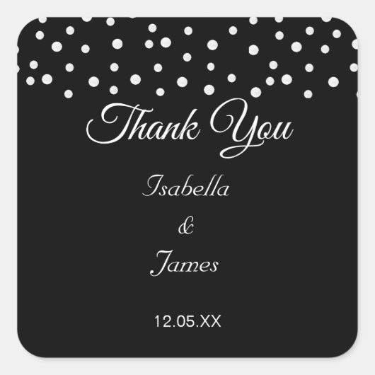 黒のエレガントパールThank You ウェディング スクエアシール (正面)