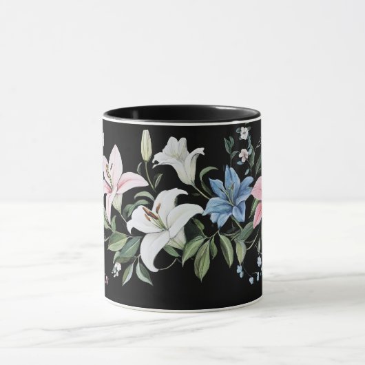 黒のエレガントフローラパーソナライズされたマグカップ マグカップ (中央)