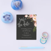 黒のエレガントフローラ日付の予算の保存 チラシ (シングル)