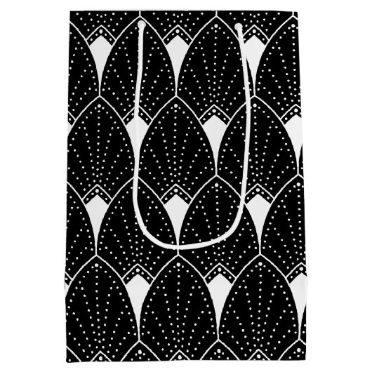 黒のエレガント白ヴィンテージアールデコパターン ミディアムペーパーバッグ (裏面)