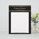 黒のエレガント背景と金ゴールドストライプ レターヘッド (スタンド正面)