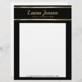 黒のエレガント背景と金ゴールドストライプ レターヘッド (正面/裏面)